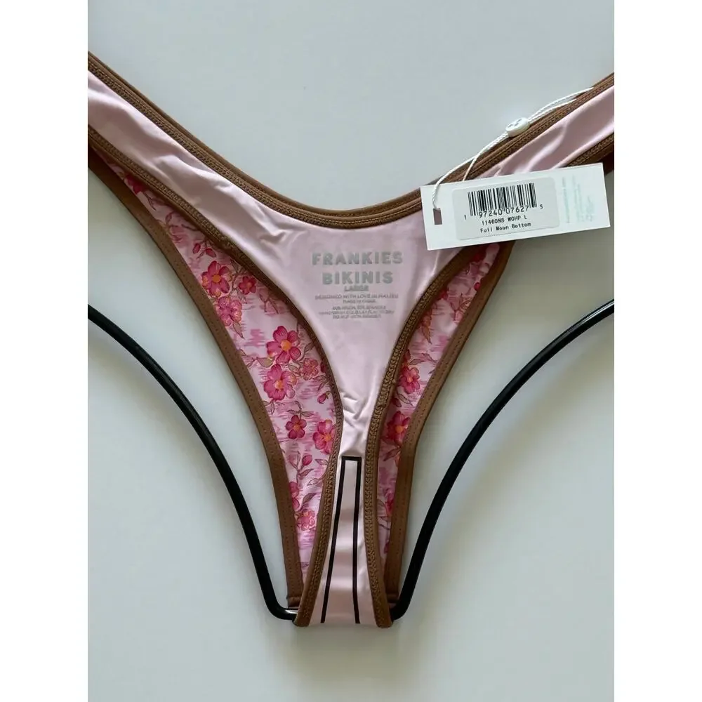 Frankies Bikinis Full Moon Floral Micro Bikini Bottom - Watercolor Hibiscus - L
